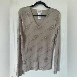 Oscar de la renta V-neck sequins knit sweater top